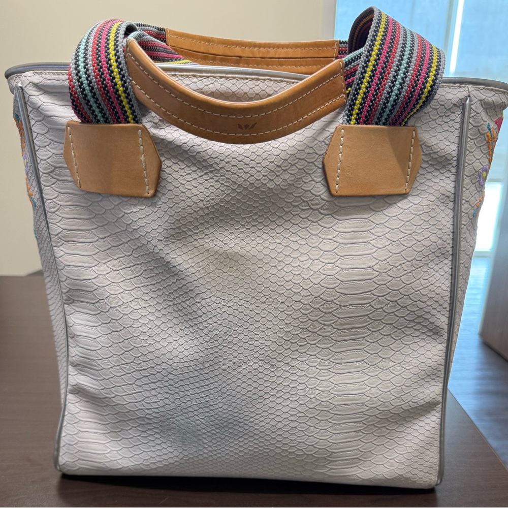 Embroidered Floral Tote Bag in Cream - Picture 2 of 4